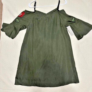 NWT Lizard Thicket E2 olive green Shift dress w embroidery on sleeves Sz Small